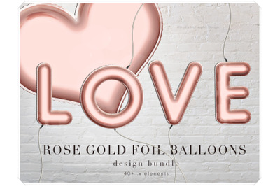 Rose Gold Foil Balloons Letters Clipart - Design Package