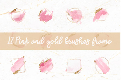 Pink and gold brushes frame