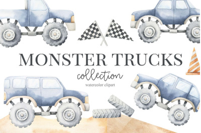 Monster trucks watercolor set