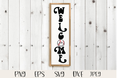 Welcome baseball sign svg, groovy sports cut file