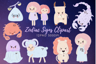 Zodiac Signs Kawaii Astrology Clipart Illustration