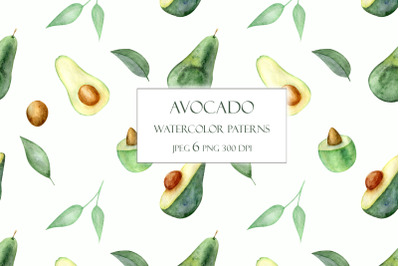 Watercolor Avocado seamless patterns
