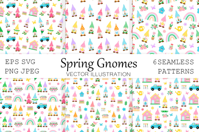 Spring Gnomes pattern. Spring Gnomes SVG. Gnomes background