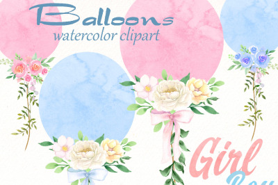 Watercolor baby shower ballons png Bundle | flowers ballon clipart.