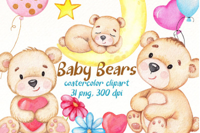 Cute bear watercolor clipart Bindle | Cute animal png clip art.