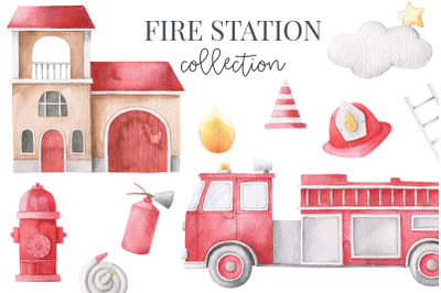 Fire station - watercolor set