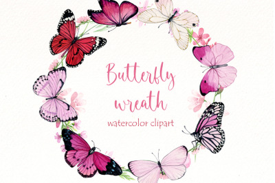 Watercolor Butterfly Bundle | Pink butterflies PNG wreath.