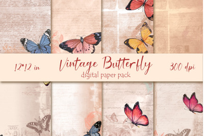 Butterflies vintage Digital Paper pack Bundle |scrapbooking papers.