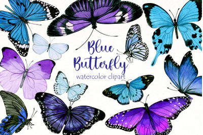 Watercolor Butterfly Clipart bundle | Blue butterfly PNG.