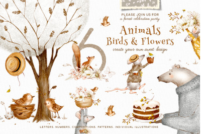 Animals Birds and Flowers