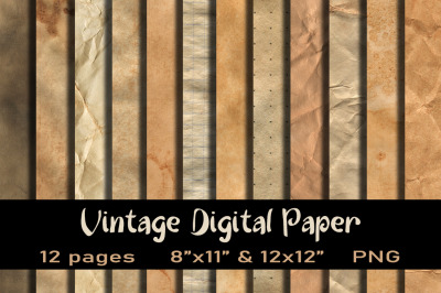 12 Vintage Texture Digital Paper. Steampunk Background Designs.