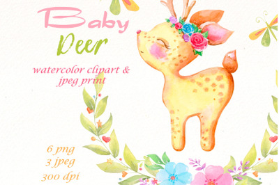 Baby deer watercolor clipart Bundle | Cute animal printable.