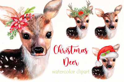 Christmas deer watercolor clipart Bundle | Cute animal png.