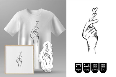 love hand in Silhouette for t-shirt Svg cut file