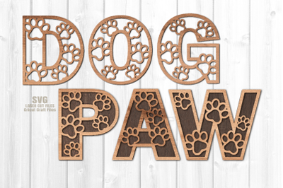Dog Paw Alphabet A-Z Font SVG Laser Cut Files Paw Lettering Glowforge