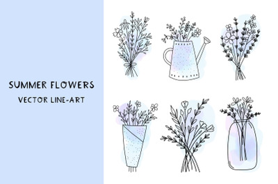 Cute bouquets hand-drawn line art set