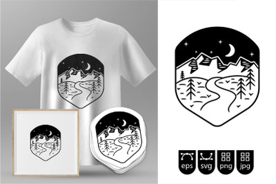 mountaiin adventure badge in Silhouette for t-shirt Svg cut file