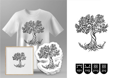 tree in Silhouette for t-shirt Svg cut file
