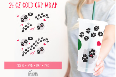 Dog Paw Print With Heart For Cold Cup Wrap