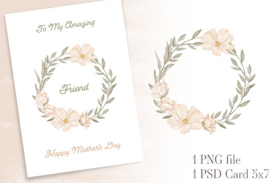 Mother&#039;s Day Card for Friend Floral Wreath Sublimation
