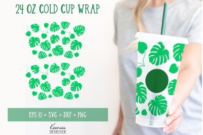 Tropical Leaves Cold Cup Wrap. Monstera Leaf SVG.