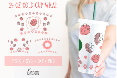 Dog Paw SVG Venti Cold Cup Wrap. Full Wrap Starbucks Cup