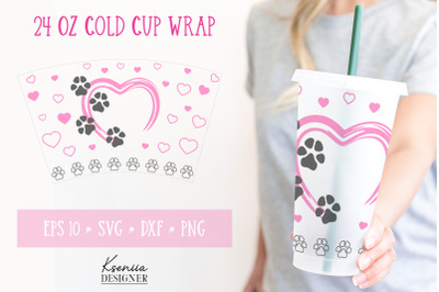 Full Wrap Starbucks Cup. Dog Paw SVG Venti Cold Cup Wrap