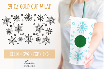 Snowflakes Starbucks Cup Full Wrap SVG. Venti Cold Cup Wrap