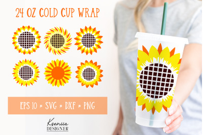Sunflower Cold Cup Full Wrap SVG. Full Wrap Starbucks Cup
