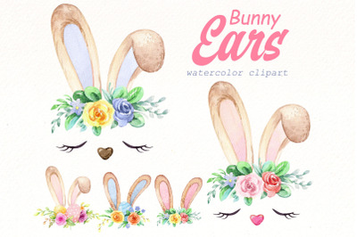 Easter Ears png clipart Bundle | Watercolor Easter clip art.