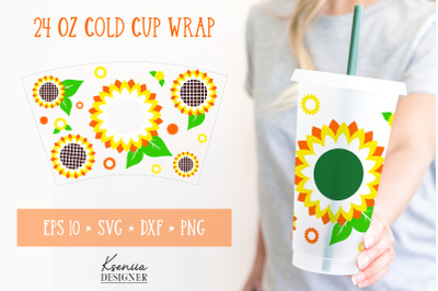 Sunflower Cold Cup Wrap SVG. Full Wrap Starbucks Cup
