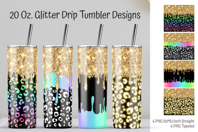 Gold Glitter Drip Tumbler. Rainbow Leopard Tumbler Sublimation