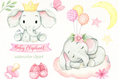 Baby Elephant clipart |  watercolor cute safari animal png.
