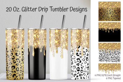 Gold Glitter Drip Tumbler. Leopard Tumbler Sublimation