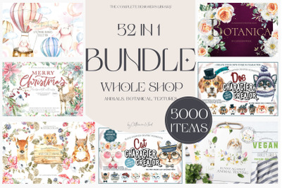 52in1 Whole Shop Bundle Watercolor illustration. Christmas, Easter,
