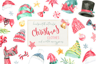Christmas clothes 2 xmas accessories clipart, new year flora, santa ha