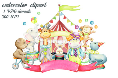 Circus watercolor, animals clipart, Carnival clip art, Cute graphics P