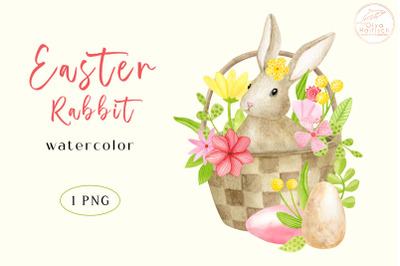 Watercolor Easter Rabbit PNG. Spring Bunny Sublimation Clipart