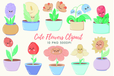 Kawaii Flowers Clipart Illustration