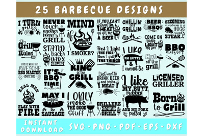 Barbecue SVG Bundle&2C; 25 Designs&2C; BBQ Master SVG&2C; Barbecue Quotes SVG&2C; Barbecue Grill Sayings SVG Cut Files For Cricut&2C; Silhouette