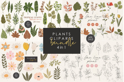 Plant cliparts bundle, Digital download, Tropical elements