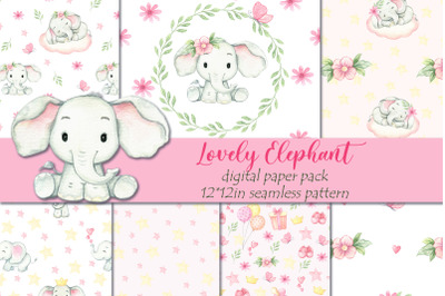 Elephant digital paper pack | cute baby animals background