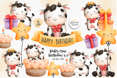 Baby cow birthday Clipart, Farm birthday Clipart, Baby cow clipart, Fi