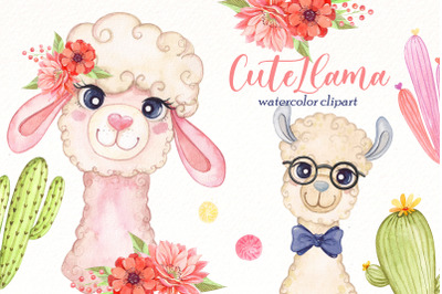 Watercolor Llama clipart Bundle | Llama head png, alpaca png clip art.