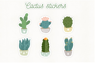 Cute cactus Printable stickers set