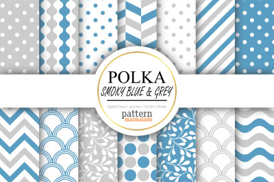 Polka Smoky Blue And Grey&nbsp;Digital Paper - T0211