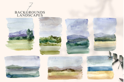 Watercolor landscape and background clipart - 7 png files