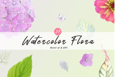 27 Watercolor Flora elements