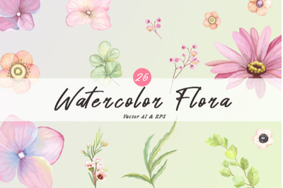 26 Watercolor Flora elements
