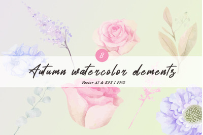 8 Watercolor flower collection vector